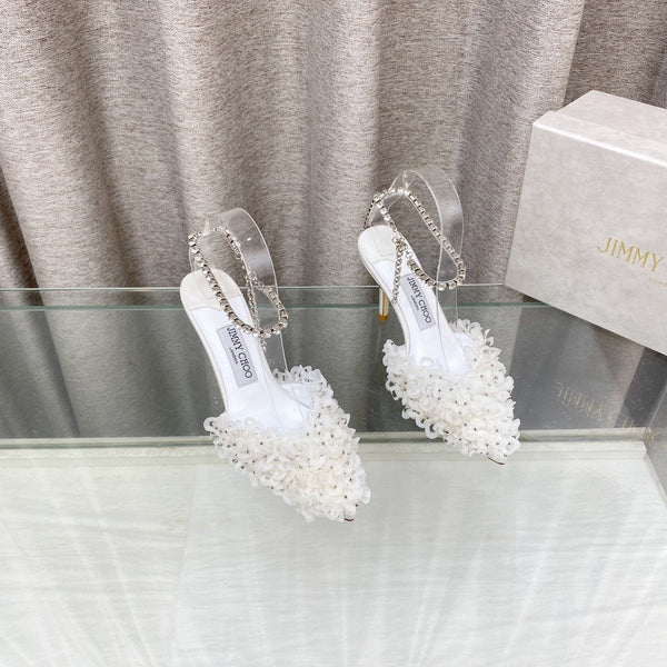 Jimmy Choo Saeda Pumps Ivory Mesh Lambskin 668536