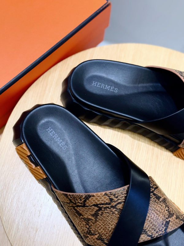 HM Men's Infra Slide Black Brown Cowhide 599991