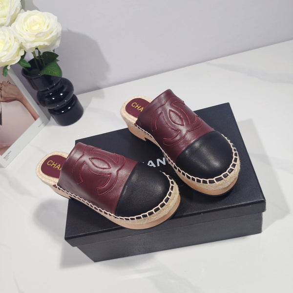 CC 26s Half-Length Slippers Black Burgundy Sheepskin 104251