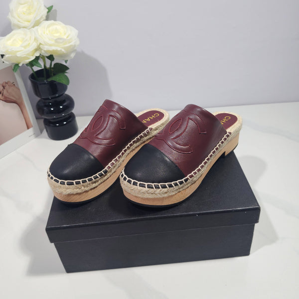 CC 26s Half-Length Slippers Black Burgundy Sheepskin 104251