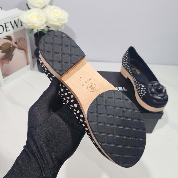 CC 26s Camellia Polka Dot Platform Shoes Black Whie Horsehair 104254