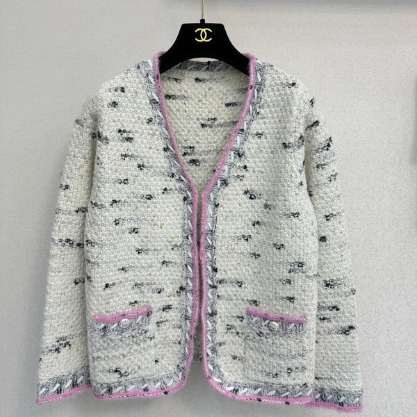 CC 2026 V-neck Cardigan Pink Mix White Wool 424707