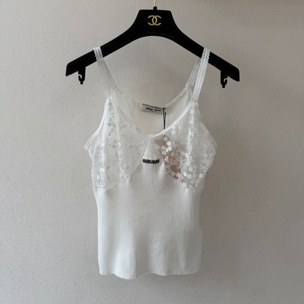 Miu 2026 Camisole White Lace Cotton 394789