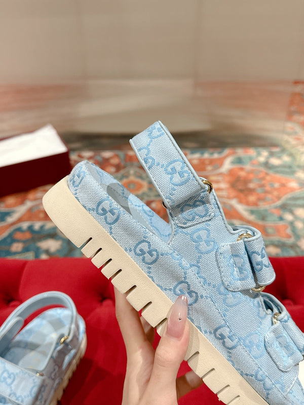 GG 26s Double G Sandals Light Blue Canvas 929383