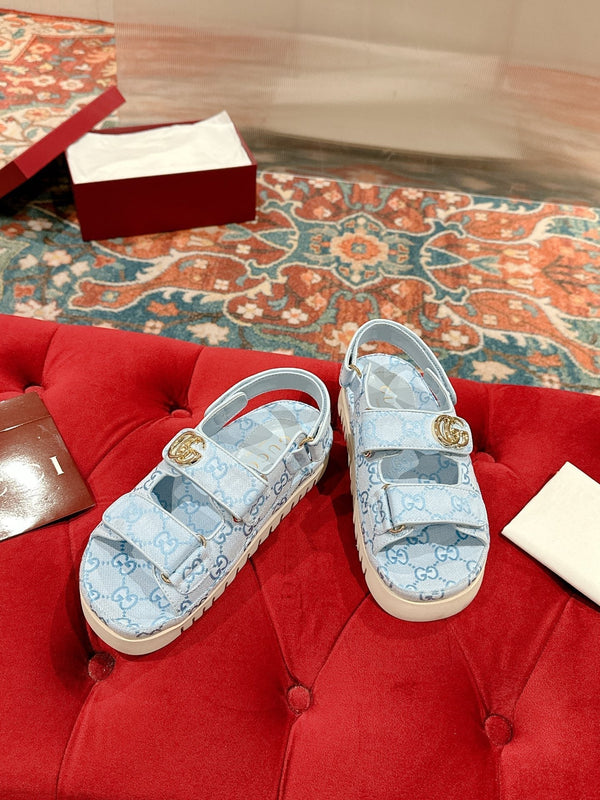 GG 26s Double G Sandals Light Blue Canvas 929383