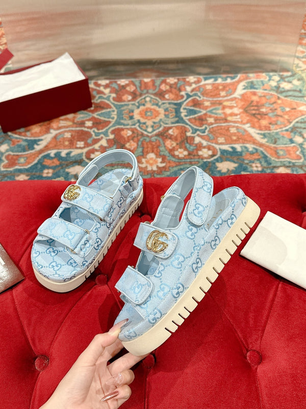 GG 26s Double G Sandals Light Blue Canvas 929383