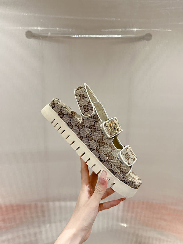 GG 26s Double G sandals Beige Brown Canvas 929386