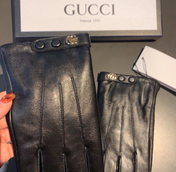 GLOVES WITH DOUBLE BUTTONS IN BLACK LAMBSKIN AND FLEECE LINING 465013