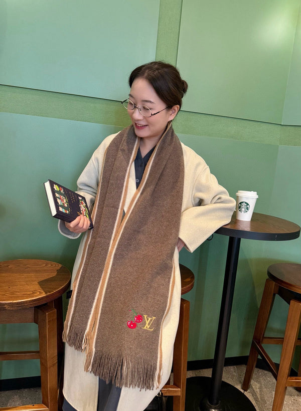 LV 25ss Scarf 180CM Brown Knitted Cashmere 292791