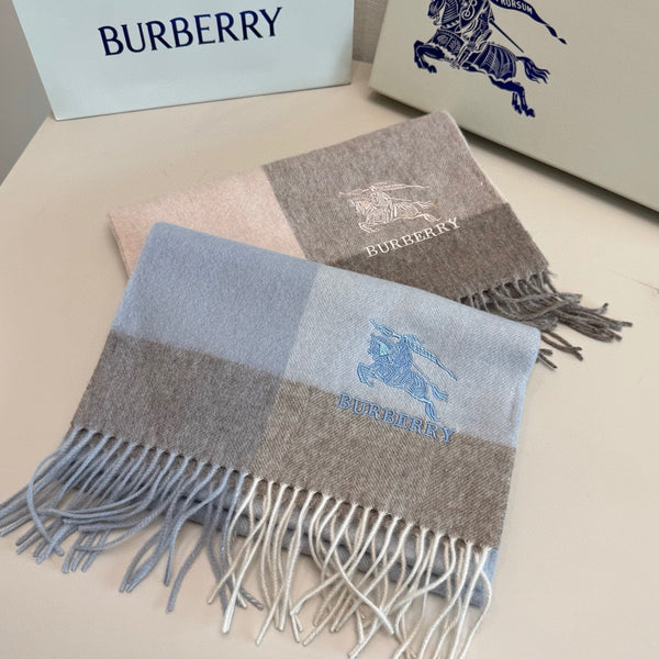 BBR Classic Embroidered Scarf 185CM Gray Brown Cashmere 292812