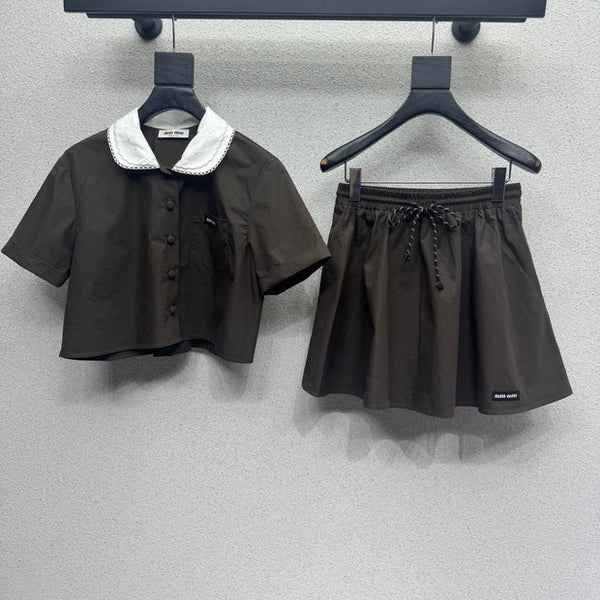 Miu 2026 Shirt And Skirt Set Brown Cotton 400922