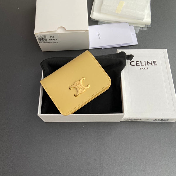 TRIOMPHE 622 Compact Wallet Yellow Leather