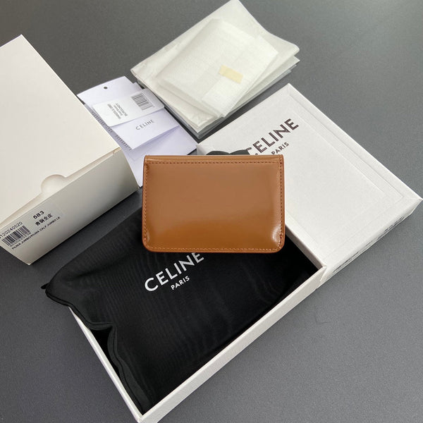 TRIOMPHE 10i583 Flap Card Holder Tan Shiny Cowhide
