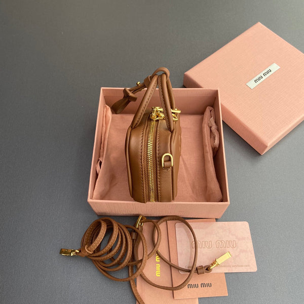 Miu 11 Cognac Beau Leather Micro Bag 240363