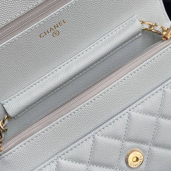 CC Woc 20cm Light Blue Grained Calfskin Gold Hardware