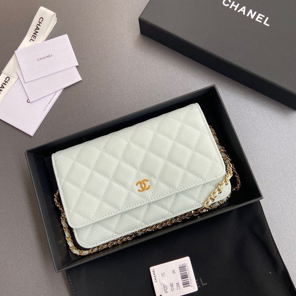 CC Woc 20cm Light Blue Grained Calfskin Gold Hardware