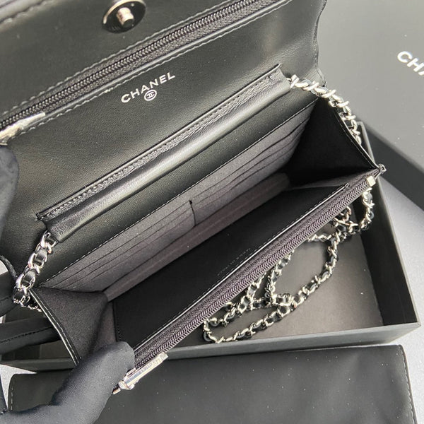 CC Woc 20cm Black Patent Calfskin Silver Hardware