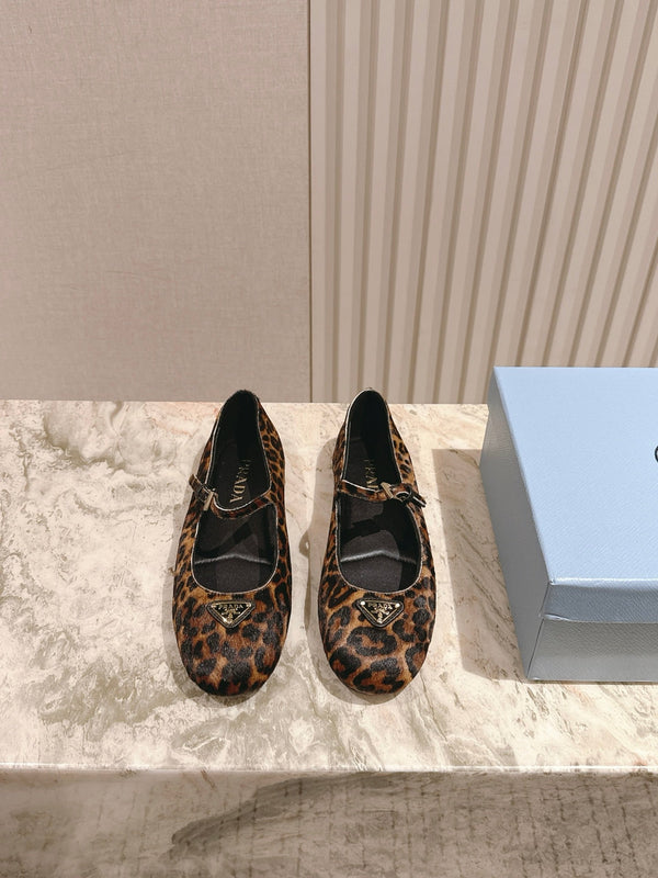 PRA 25s Ballet Flats with Small Buckle Leopard Printed Calf-hair 449706