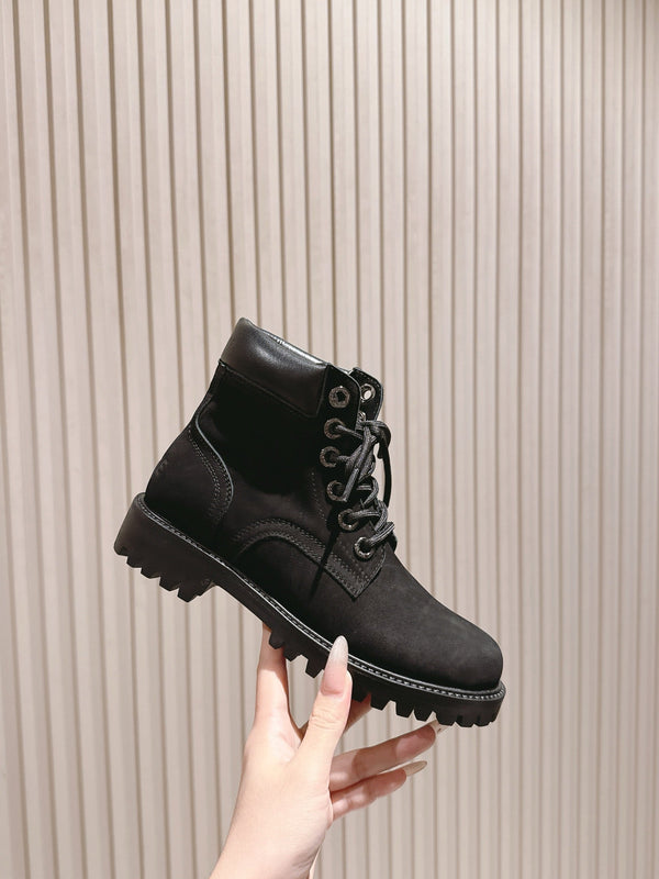 CELINE Kurt Lace-Up Martin Short Boots Black Nubuck Calfskin 452783