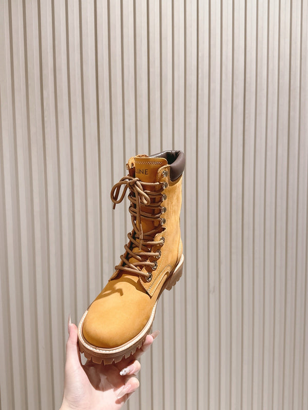 CELINE Kurt Lace-Up Mid Boot Light Brown Nubuck Calfskin 452784