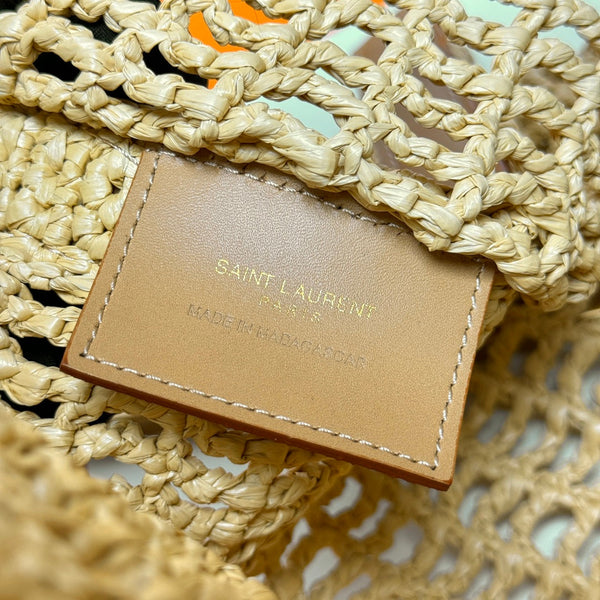 YSL OXALIS 37CM BEIGE RAFFIA TAN CALFSKIN