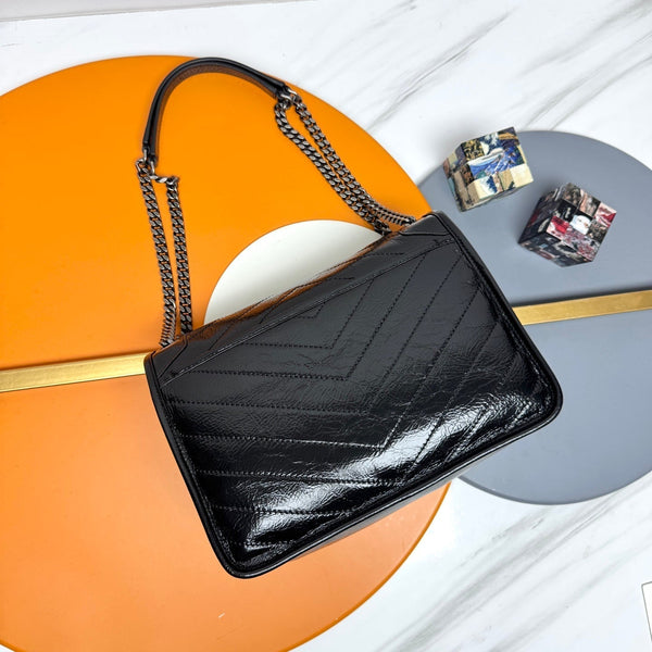 YSL Niki Shoulder Bag 28cm Black Elephant Leather 285506