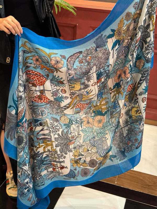 EXOTIC PARADISE CASHMERE SCARF 200 CM COBALT BLUE MIX COLORFUL CASHMERE