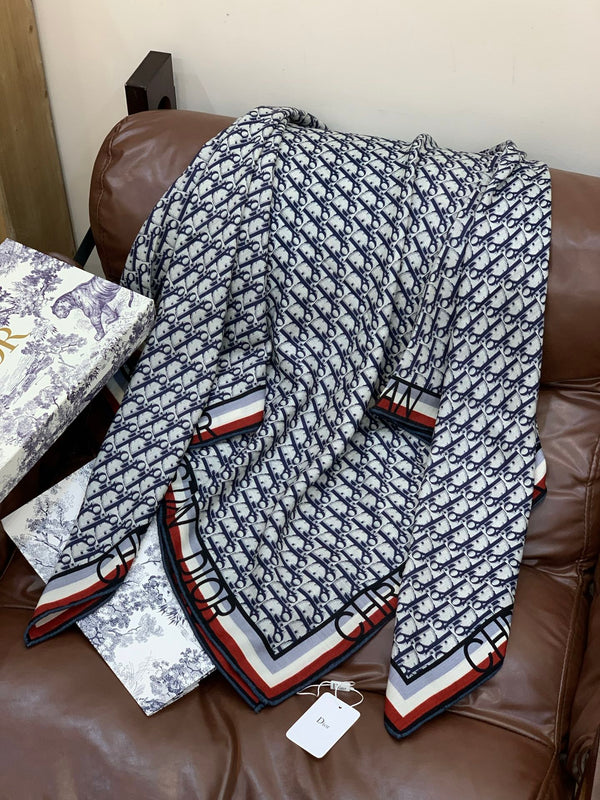 CD Monogram Scarf 140CM Dark Blue White Cashmere 293187