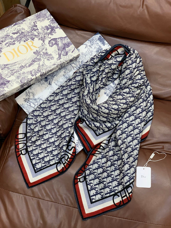 CD Monogram Scarf 140CM Dark Blue White Cashmere 293187