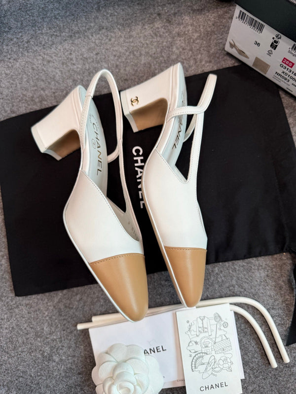 CC 26S Slingback Pumps 6.5cm White Beige Leather 118954