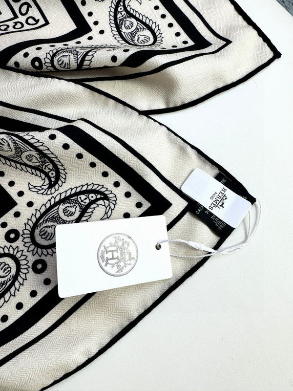 Tatouages Marins Bandana Shawl 135 CM Black White Cashmere And Silk 401091