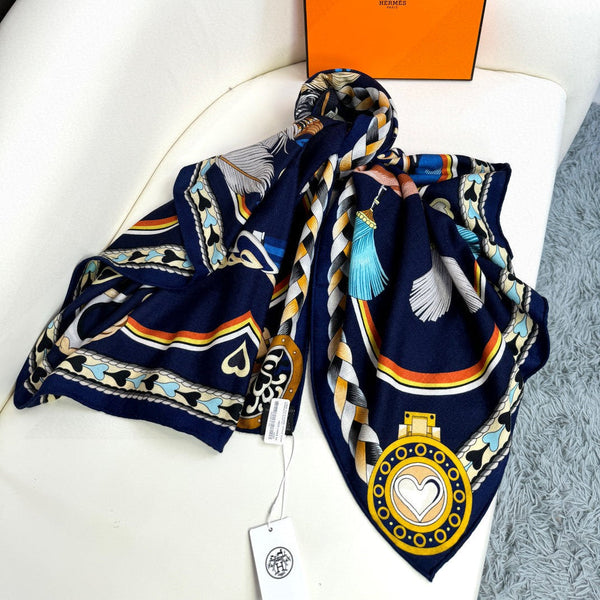 HM 26s Printed Square Scarf 135 In Cashmere And Silk 309425