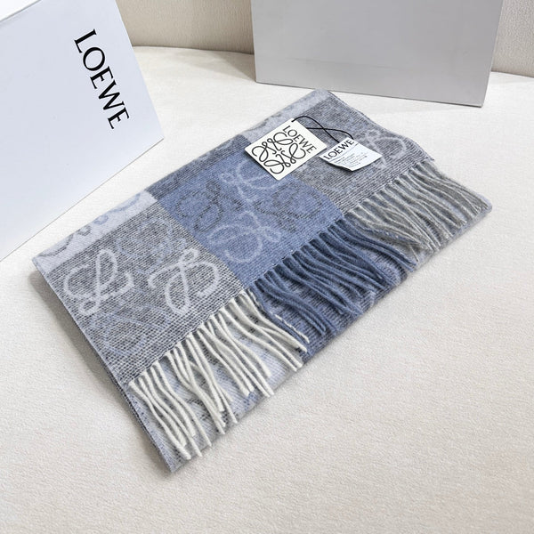 Loewe Scarf 180CM Light Blue Gray Wool Cashmere 968613