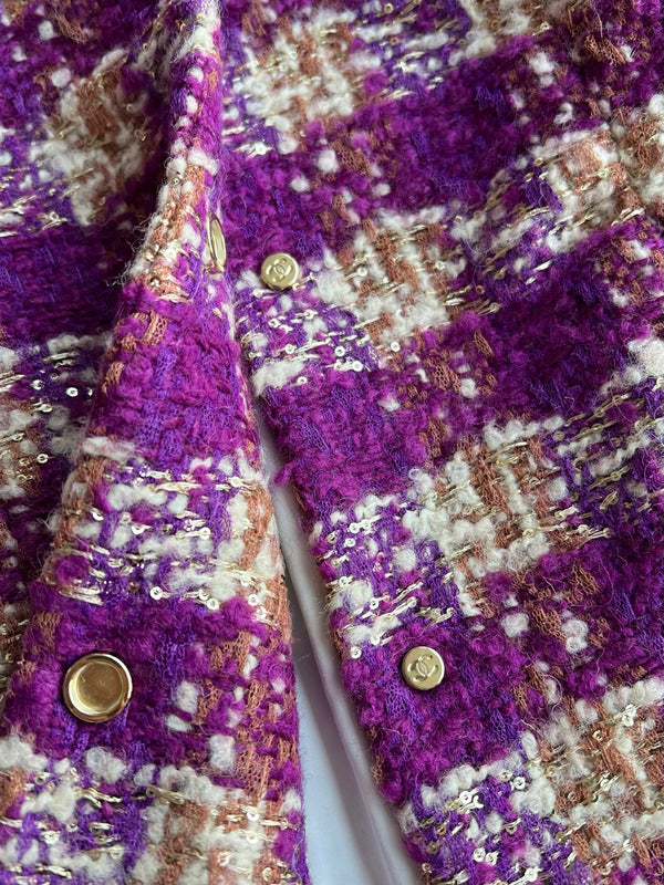 Chanel 2025 Plaid Tweed Jacket Purple Wool Polyester 325362