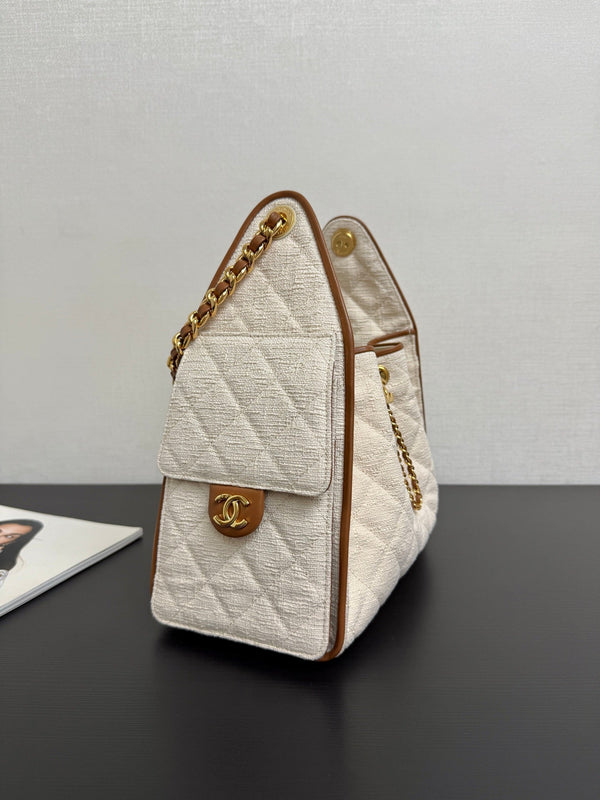 CC 2026ss Small Handbag 25 Ivory Brown Canvas Calfskin