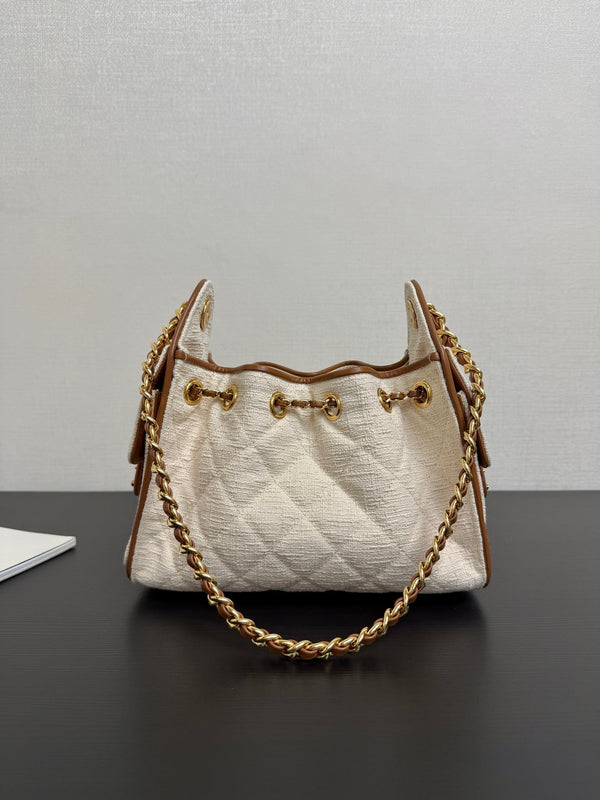 CC 2026ss Small Handbag 22cm Ivory Brown Canvas Calfskin