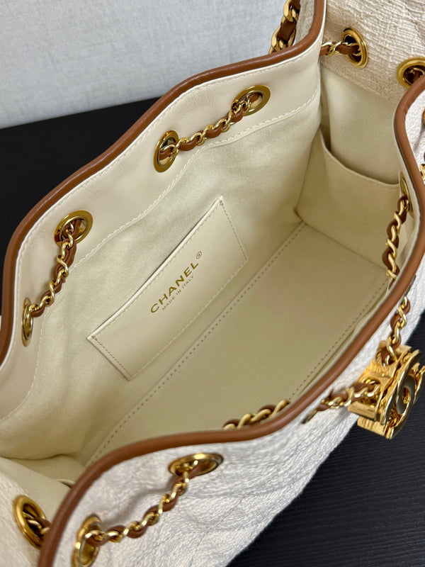 CC 2026ss Small Handbag 22cm Ivory Brown Canvas Calfskin