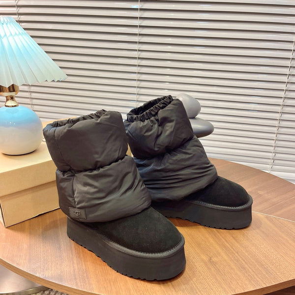 UGG Classic Mini Dipper Puffer Boots Black Suede Technical Fabric