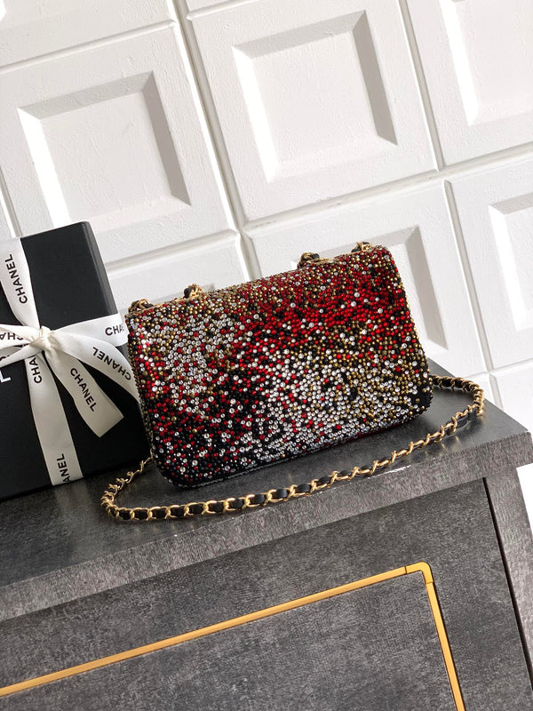 CC Classic Flap Bag 20cm Full Diamond Mutilcolor Calfskin