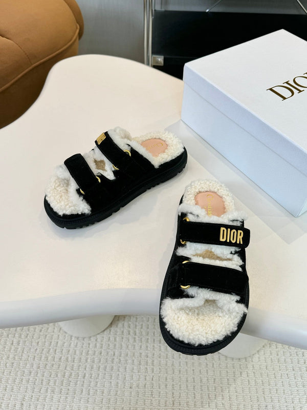 CD Dioract Slide Black Suede And Fleece Lining