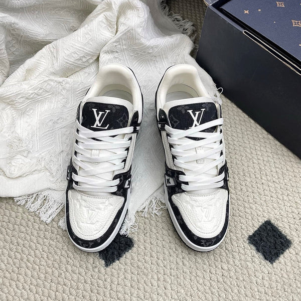 LV Trainer Sneaker White Black Denim Cowhide 611155