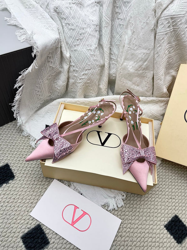 Garavani Bowow 8.0 Embellished Slingback Pumps Pink Satin