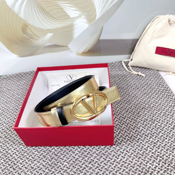 The Bold Edition Reversible Belt 30mm Gold Metalic Black Calfskin Gold Buckle