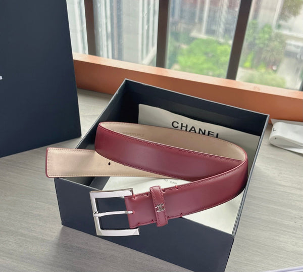 CC Belt 3cm Burgundy Sliver Cowhide 202809