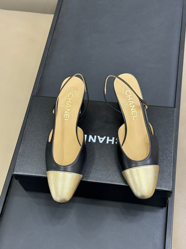CC Classic Slingback Black Mix Gold Metallic Goatskin 282283