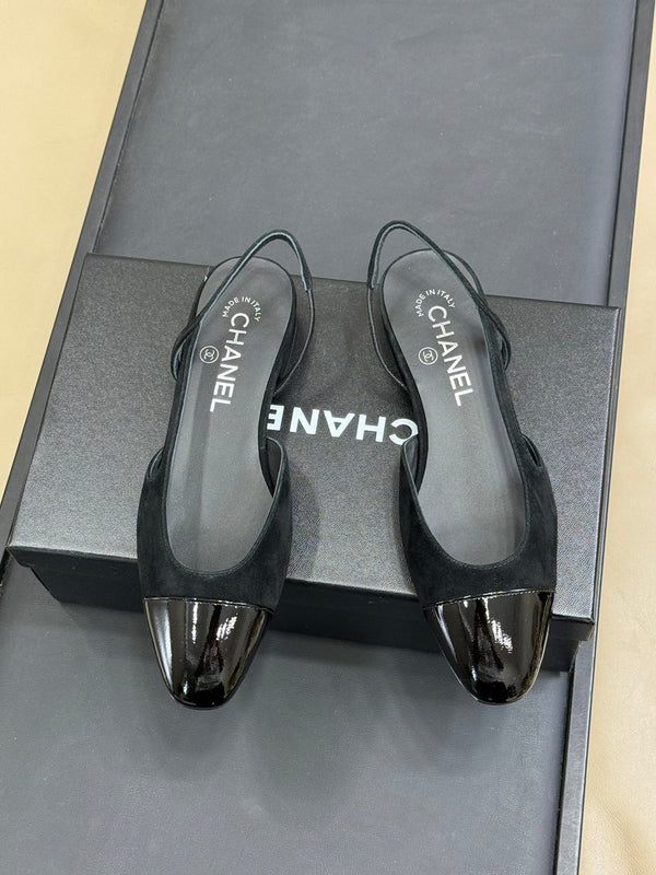 CC Classic Slingback Black Suede Mix Black Patent Calfskin 282285