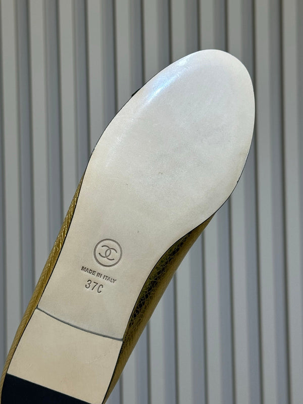 CC 26ss Ballet Flats Black Gold Leather Fabric 623149