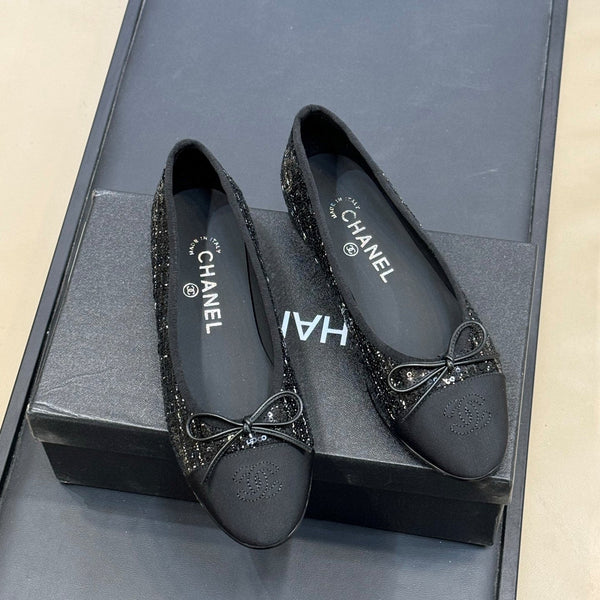 CC 26ss Ballet Flats Black Tweed Fabric 623151