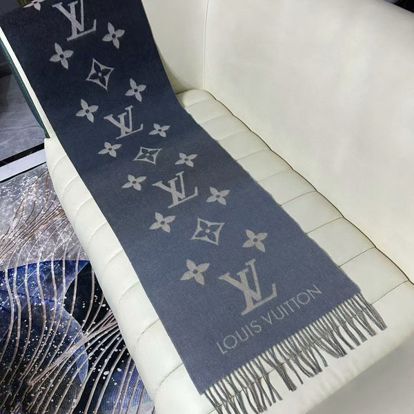 LV Gradient Pure Scarf 190cm Black Gray Cashmere 150395