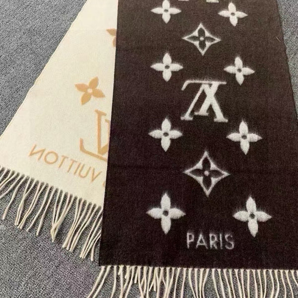 LV Gradient Pure Scarf 190cm Sable Beige Brown Cashmere 150397